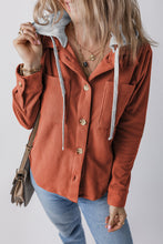 Load image into Gallery viewer, Drawstring Button Up Long Sleeve Hooded Jacket
