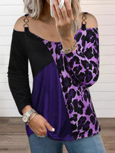 Load image into Gallery viewer, Full Size Leopard Cold Shoulder Long Sleeve T-Shirt
