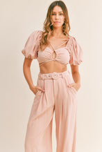 Load image into Gallery viewer, MABLE Cut Out Drawstring Crop Top and Belted Pants Set