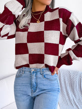 Load image into Gallery viewer, Checkered Mock Neck Long Sleeve Sweater
