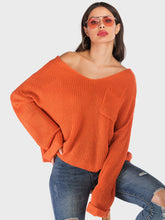 Load image into Gallery viewer, Perfee V-Neck Dropped Shoulder Long Sleeve Sweater