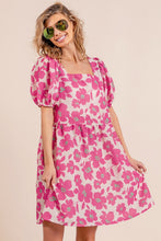 Load image into Gallery viewer, BiBi Printed Square Neck Puff Sleeve Mini Dress