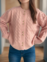 Load image into Gallery viewer, Cable-Knit Round Neck Long Sleeve Cardigan