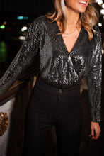 Load image into Gallery viewer, Sequin Surplice Long Sleeve Bodysuit