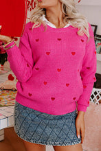 Load image into Gallery viewer, Heart Round Neck Long Sleeve Sweater