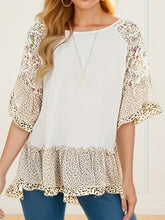Load image into Gallery viewer, Full Size Frill Printed Round Neck Half Sleeve Blouse