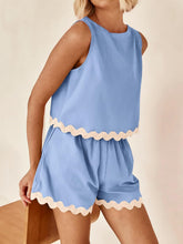 Load image into Gallery viewer, Contrast Rickrack Trim Sleeveless Top and Shorts Set