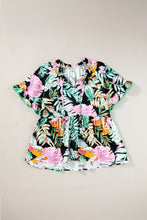 Load image into Gallery viewer, Plus Size Printed Tie Neck Short Sleeve Blouse
