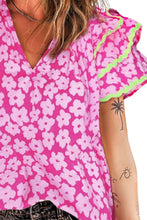 Load image into Gallery viewer, Printed V-Neck Flounce Sleeve Blouse