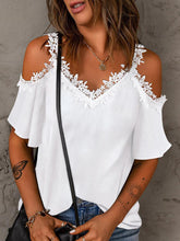 Load image into Gallery viewer, Lace Detail V-Neck Half Sleeve Blouse