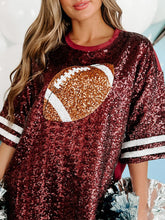 Load image into Gallery viewer, Sequin Football Round Neck Half Sleeve Oversize Top