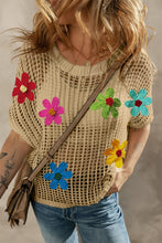 Load image into Gallery viewer, Flower Round Neck Half Sleeve Knit Cover Up
