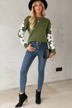 Load image into Gallery viewer, Flower Round Neck Long Sleeve Sweater