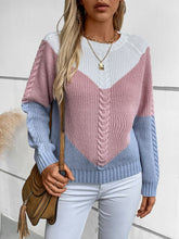 Load image into Gallery viewer, Color Block Round Neck Long Sleeve Sweater