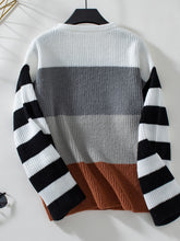 Load image into Gallery viewer, Color Block Round Neck Long Sleeve Sweater