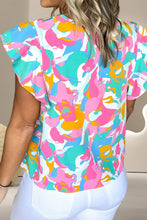 Load image into Gallery viewer, Ruffled Printed Notched Cap Sleeve Blouse