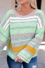 Load image into Gallery viewer, Contrast Striped Boat Neck Dropped Shoulder Sweater