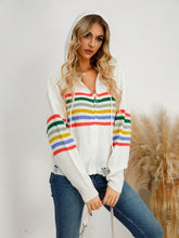 Load image into Gallery viewer, Drawstring Striped Dropped Shoulder Hooded Cardigan