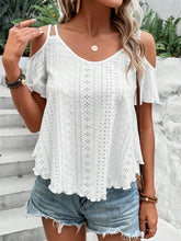Load image into Gallery viewer, Eyelet Cold Shoulder Short Sleeve Blouse