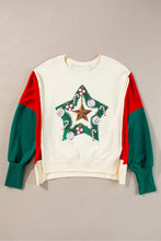 Load image into Gallery viewer, Color Block Star Side Slit Lantern Sleeve Sweatshirt
