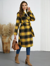 Load image into Gallery viewer, Plaid Tie Waist Long Sleeve Coat