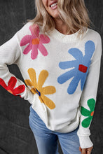 Load image into Gallery viewer, Flower Round Neck Dropped Shoulder Sweater
