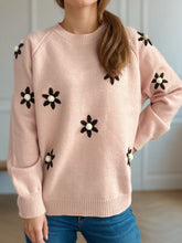 Load image into Gallery viewer, Flower Round Neck Raglan Sleeve Sweater
