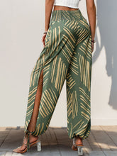 Load image into Gallery viewer, Smocked Slit Printed High Waist Pants