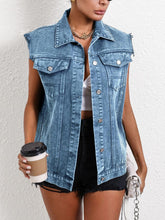 Load image into Gallery viewer, Pocketed Collared Neck Sleeveless Denim Top