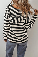 Load image into Gallery viewer, Drawstring Striped Long Sleeve Hooded Sweater