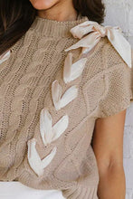 Load image into Gallery viewer, Cable-Knit Tied Mock Neck Short Sleeve Sweater
