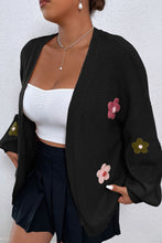 Load image into Gallery viewer, Floral Applique Drop Shoulder Open Front Cardigan