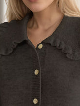 Load image into Gallery viewer, Frill Button Up Collared Neck Long Sleeve Cardigan