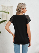 Load image into Gallery viewer, Lace Detail Round Neck Short Sleeve T-Shirt