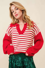 Load image into Gallery viewer, Striped Johnny Collar Long Sleeve Sweater