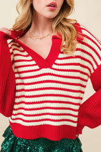 Load image into Gallery viewer, Striped Johnny Collar Long Sleeve Sweater