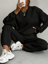 Load image into Gallery viewer, Texture Round Neck Top and Pants Set