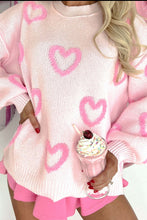 Load image into Gallery viewer, High-Low Heart Round Neck Long Sleeve Sweater
