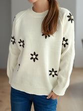 Load image into Gallery viewer, Flower Round Neck Raglan Sleeve Sweater