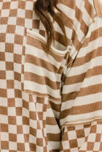 Load image into Gallery viewer, Plus Size Stripes &amp; Checker Round Neck Long Sleeve Top