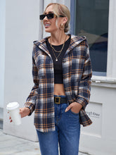 Load image into Gallery viewer, Plaid Button Up Long Sleeve Hooded Jacket