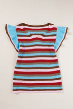 Load image into Gallery viewer, Ruffled Striped V-Neck Cap Sleeve Knit Top