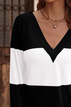 Load image into Gallery viewer, Decorative Button Contrast V-Neck Long Sleeve T-Shirt