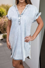 Load image into Gallery viewer, Full Size Notched Short Sleeve Denim Dress