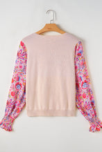 Load image into Gallery viewer, Printed Round Neck Flounce Sleeve Sweater