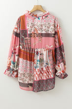 Load image into Gallery viewer, Patchwork Printed Notched Flounce Sleeve Shirt