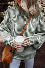 Load image into Gallery viewer, Textured Striped Round Neck Long Sleeve Top