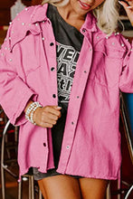 Load image into Gallery viewer, Raw Hem Peal Trim Dropped Shoulder Denim Jacket