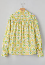 Load image into Gallery viewer, Frill Printed Collared Neck Long Sleeve Blouse