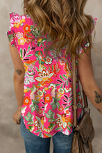 Load image into Gallery viewer, Ruffled Printed Surplice Cap Sleeve Blouse